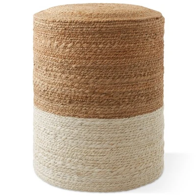 Hand-Braided Round Jute Pouf Ottoman Footrest, Boho Decor, 14" Diameter x 16" H - Image 1 of 4