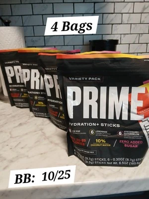 Prime Hydration Sticks Variety Pack, Ice Pop, Lemonade, StrawbWaterm (4 bags) 10 - Image 1 of 4