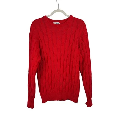 Pringle of Scotland Red Cable Knit Fisherman Sweater Preppy Crew Womens Large - Image 1 of 4