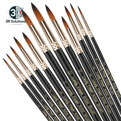 Set 12 Pennelli Professionali Nylon Punta Tonda per Olio Acquerello Acrilico - Image 1 of 4