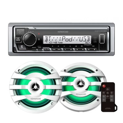 Kenwood KMR-M332BT Media Receiver, Bluetooth, KFC-1673MRWL 6.5" Marine Speaker - Image 1 of 4