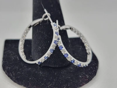 Jared 1Ok White Gold Blue and White Sapphire Sapphires Hoop Earrings with Paperw - Image 1 of 4