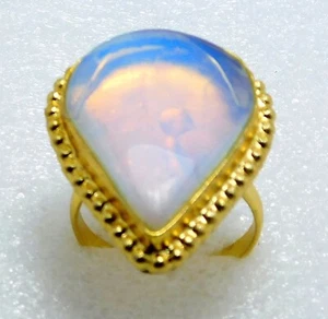 Anelli Opale Opalite Placcati Oro Fatti a Mano Rari Pietre Gioielli Taglia-8 - Foto 1 di 3
