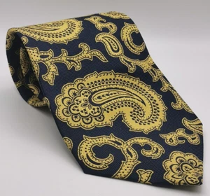 Silk Tie Embroidered Paisley Pattern Navy Yellow Gold Sicme - Picture 1 of 6