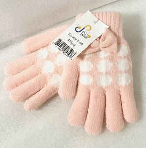 Girls Pink Bow Gloves NWT Dot & Stripe Ages 5-10 - Picture 1 of 7