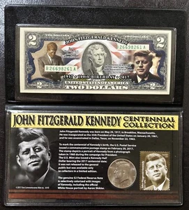2017 JOHN F KENNEDY CENTENNIAL COLLECTION - $2 Bill, Half-Dollar & Forever Stamp - Picture 1 of 8