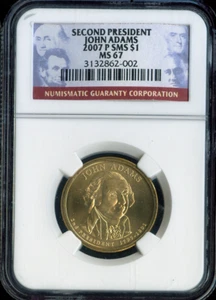 2007 John Adams Dollar $1 NGC MS67 SMS Quality - Picture 1 of 2