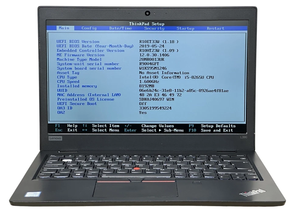 Lenovo ThinkPad L390 13.3" Quad i5 8265U 8GB RAM 256GB NVMe WIFI HDMI Laptop LE3 - Image 1 of 4