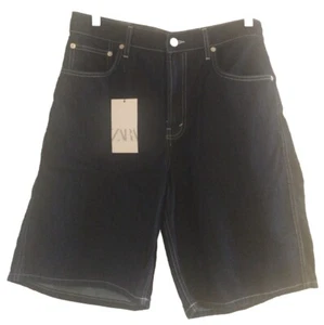 ZARA Men's Loose Fit Denim Shorts Size 32 Navy Blue Color New With Tags - Picture 1 of 3