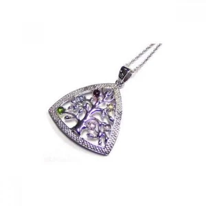 Colgante de árbol de plata esterlina 925 verde naturaleza salida fruta druida celta multi cz - Imagen 1 de 1