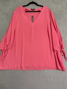 The Limited Womens Plus 3X Popover Blouse Tie Sleeves Pink Coral NEW 3/4 Sleeves - Picture 1 of 9
