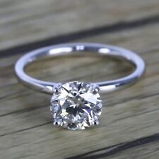 2Ct Round Cut Real Moissanite Solitaire Engagement Ring 14K White Gold Plated