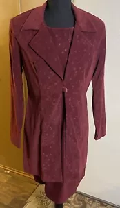Dawn Joy Damen Vintage 80er 2-teiliges burgunderfarbenes Etuikleid & L/S Jacke Größe 9/10 - Bild 1 von 16