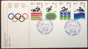 Australia 1972 Munich Olympic Games set 4 stamps. FDC First Day Cover - Picture 1 of 1