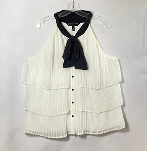 Camiseta sin mangas con pliegues en capas WHBM para mujer talla 14 blanco roto negra forrada nueva sin etiquetas - Imagen 1 de 15