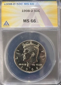 1998 D 50C Kennedy Half Dollar ANACS MS66 - Picture 1 of 2