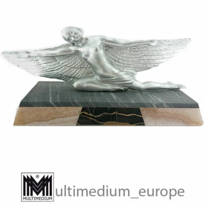 Prachtvolle Art Deco Figur Tänzerin Metall silberfarben Flügel Marmor - Bild 1 von 4