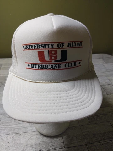 Vintage University Of Miami Hurricane Club Hat White  Mesh Snapback Cover