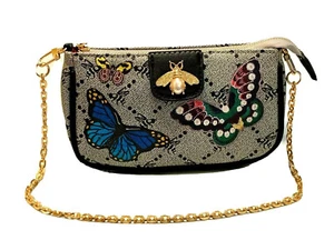 Butterfly Bee Monogram Fashion hand bag Purse w/ Gold Chain Shoulder Strap -BLK - Picture 1 of 5