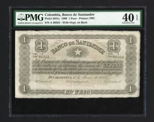 COLOMBIA BANCO DE SANTANDER Banknote P S831c , 1900 , 1 Peso PMG 40 EPQ - Picture 1 of 2
