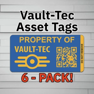 Vault-Tec Asset Tags (adesivo decalcomania vinile, bicchiere finestra auto laptop bottiglia acqua - Foto 1 di 6