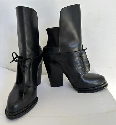 Alexander Wang Black Leather Leoni Asymmetrical Chunky Ankle Boots Size 39 - Image 1 of 4