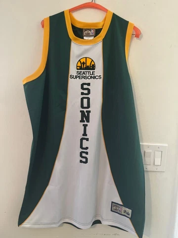 NBA SEATTLE SUPERSONICS SIZE XL GREEN/WHITE/YELLOW BASKETBALL JERSEY HWC Cover