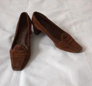 Mocasines Prada Marrón Gamuza Tacón Grueso Talla EU 38.5 US 8 - Imagen 1 de 11