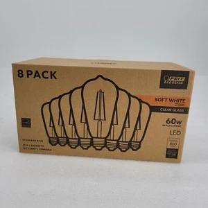 Feit Electric 8 Pack 60w Soft White 2700K Clear Glass ST19 Dimmable LED 8292 - Picture 1 of 5