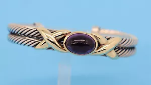 David Yurman Double Cable Amethyst Gold & Sterling X Renaissance Cuff Bracelet - Picture 1 of 7