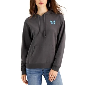 Rebellious One Juniors' Long-Sleeve Graphic Hooded Sweatshirt Charcoal XS B4HP - Picture 1 of 3