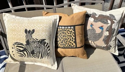 Juego De 3 Fundas De Almohada Animales Africanos Cebra Guinea Ave Lona De Colección Foto 1 de 4