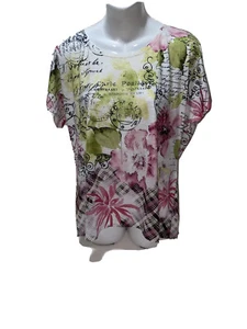 B.L.E.U. Floral Jeweled Top Colorful Women's Shirt Size L Button Back - Bild 1 von 12
