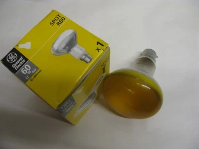 4 x GE 60W BC B22 R80 GELB 8 mm Reflektor Spot Lampe Glühbirne 240 V Restposten UK