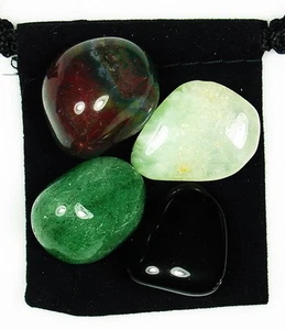 FOR THE HEALER Tumbled Crystal Healing Set = 4 Stones + Pouch + Description Card - Bild 1 von 2