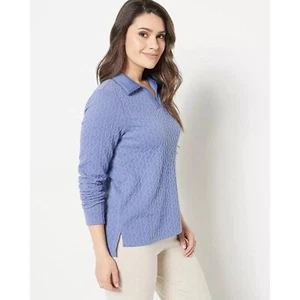Modern Soul Polo Collar Cable Top Womens XL Long Sleeve Blue Ice Poly Blend NEW - Picture 1 of 7