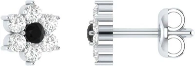 14K White Gold 0.18 CT Round Cut Real Diamond Flower Push Back Stud Earrings - Image 1 of 3