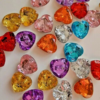 COLOURFUL CRYSTAL HEART ACRYLIC BUTTONS – 13mm,SPARKLE, CHILD, CHOOSE COLOUR - Image 1 of 3