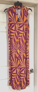 NWT Cable & Gauge Purple Orange Leaf Tropical Stretch Maxi Dress Size M/M/M - Picture 1 of 5