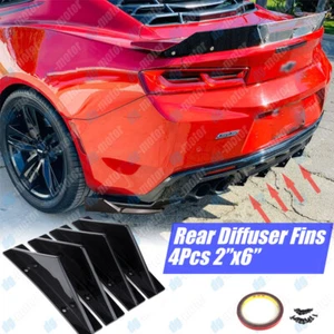 4x Universal Rear Bumper Diffuser Lip Splitter Shark Fin Trim Caps For Camaro SS - Picture 1 of 9