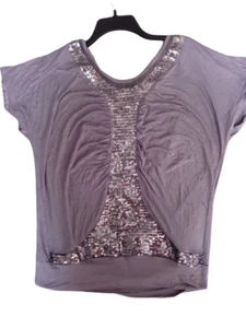 Restless Heart Top Womens Blouse Rayon Short Sleeve Sequin Round Neck Pullover - Picture 1 of 8