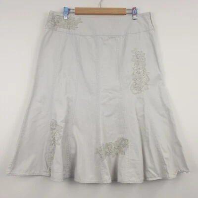 Vintage Phase Eight Skirt UK 16 Beige Flared Floral Lace Appliqué Y2K Style Boho - Image 1 of 4