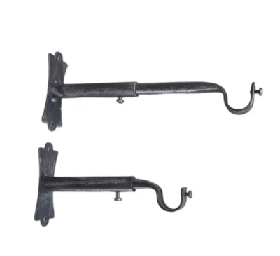 2 STAFFE REGOLABILI IN FERRO BATTUTO SUPPORTO PER BASTONE TENDA NERO STAFFA - Immagine 1 di 4