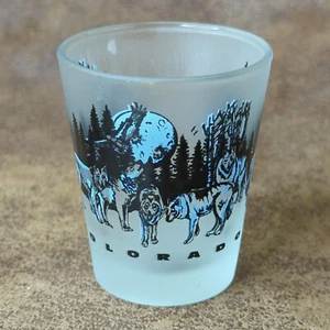 Vintage Colorado Shot Glass Frosted USA Howling Wolves Wolf Pack Moon Forrest - Picture 1 of 5