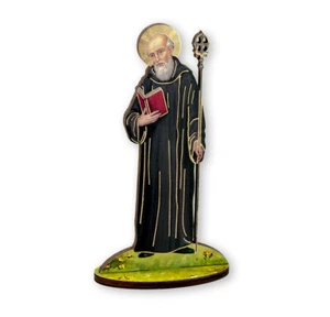 Laser Cut St. Benedict 6" Standing Wooden Statue Figure NEW ITALY - Picture 1 of 1