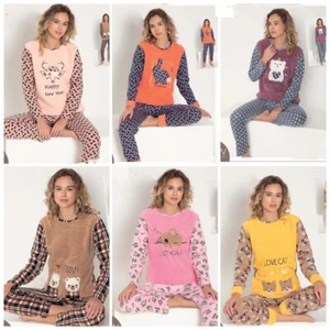 Damen Pyjama POLAR Schlafanzug 2-Teiler Set  Lang Warm Winter S-03 - Bild 1 von 13