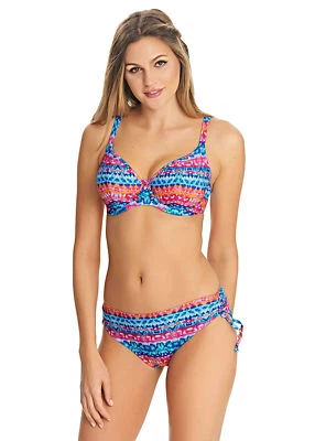 30F-FREYA~CUBAN CRUSH U/W  NON  PADDED PLUNGE-BIKINI-10-TIE PANT-MULTI-PINK-AQUA - Image 1 of 2