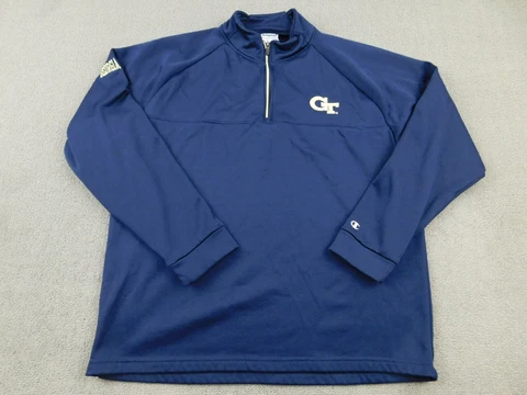 Georgia Tech Yellow Jackets Jacket Men Large Blue 1/4 Zip Champion Long Sleeve L Cover