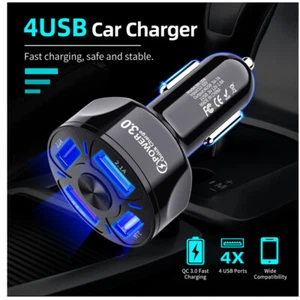 QC 3.0 Smart Phone Adapter 4-Port USB Car Charger LED Display Fast Charging - Zdjęcie 1 z 14