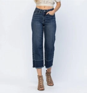 Judy Blue Jeans Size 15/32 15 32 Blue Wide Leg Crop Raw Hem JB88490 High Waist - Picture 1 of 10